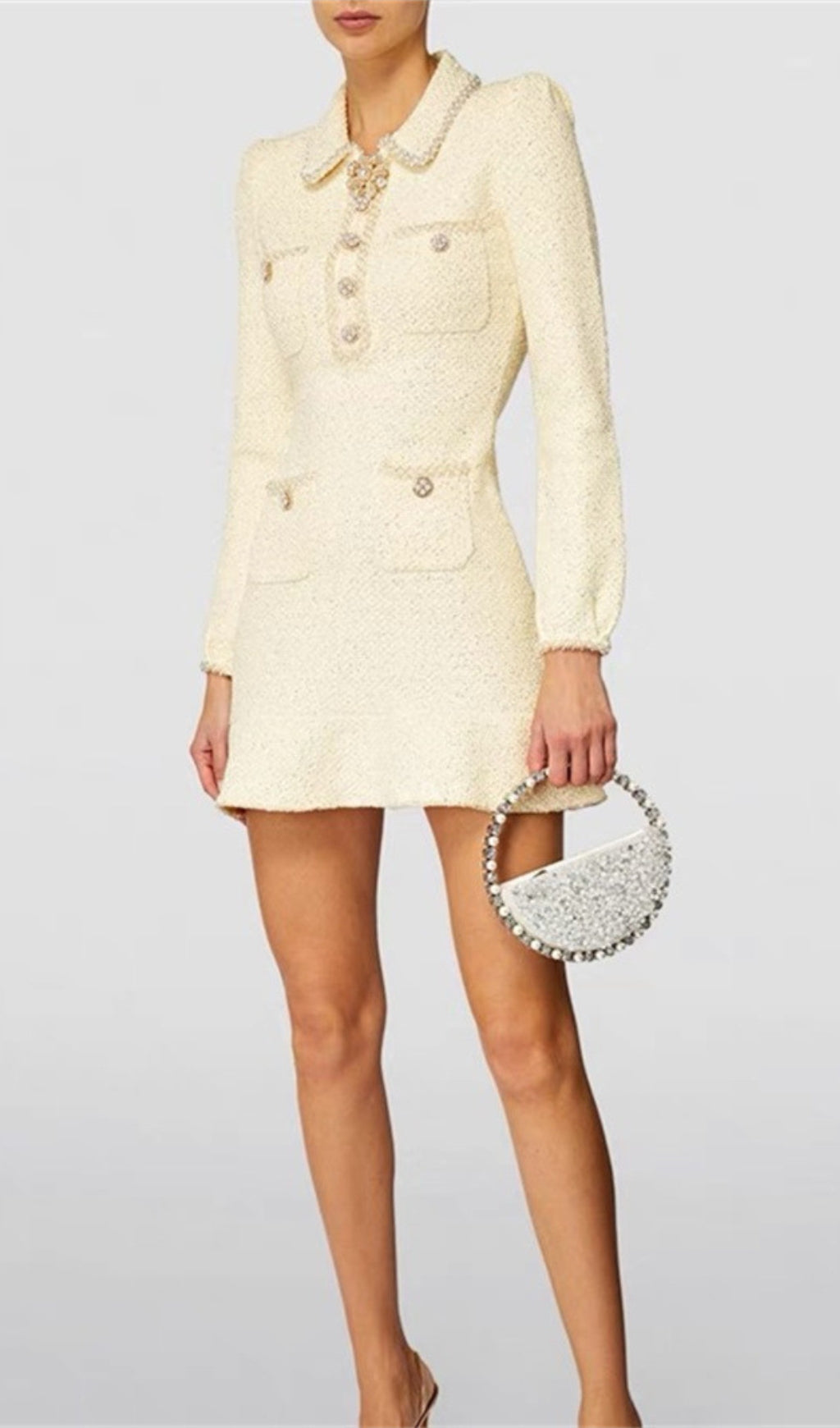 Fashionslee Women Atifa Embellished Sequined Bouclé-Knit Mini Dress