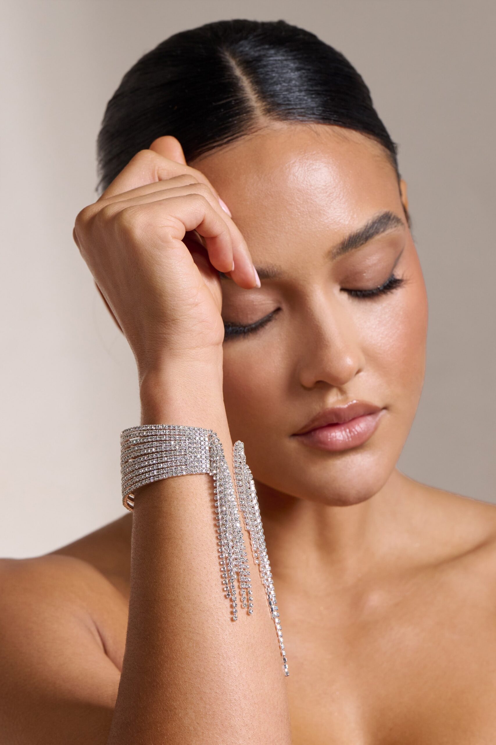 Fashionslee Women Silver Diamante Tassel Cuff Bracelet