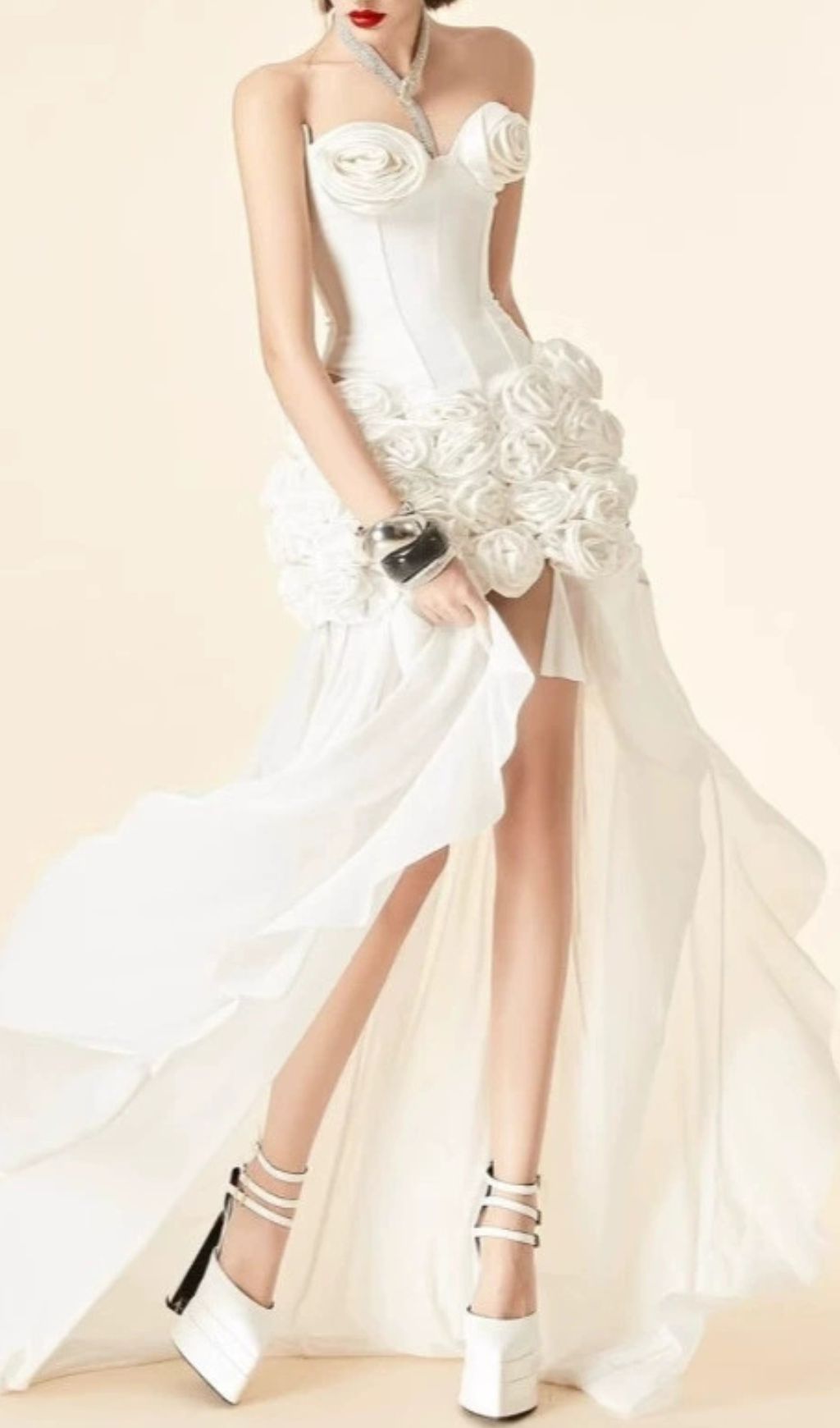 Fashionslee Women Columbine White Flower Corset Top & Skirt Set