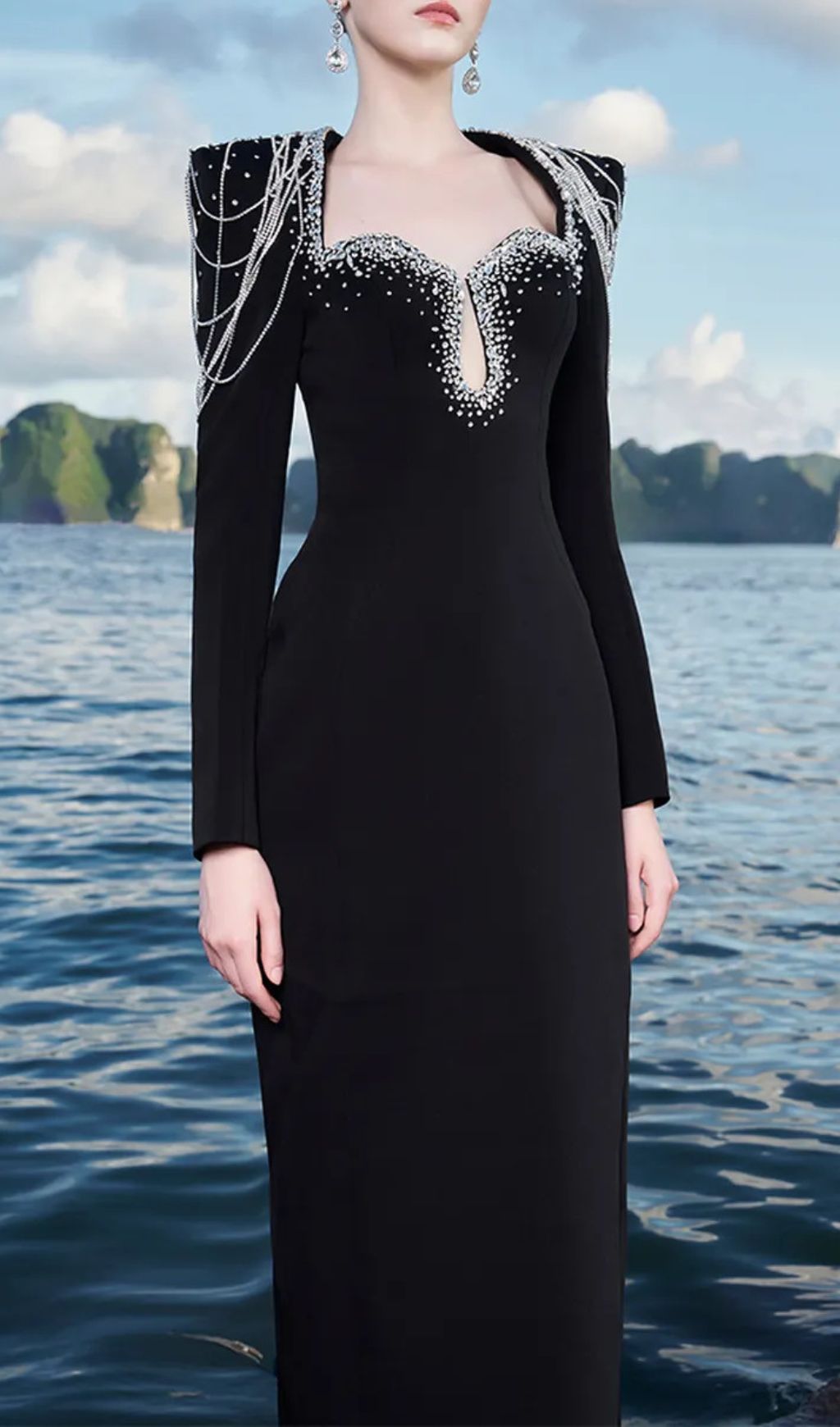 Fashionslee Women Fyra Diamante Long Sleeve Maxi Dress