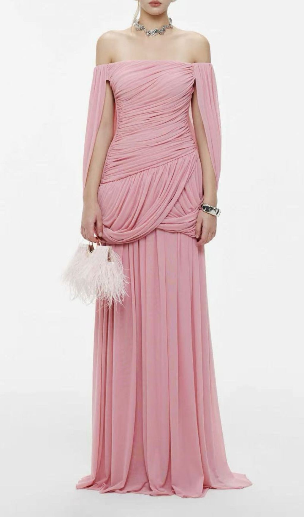 Fashionslee Women Kelsy Ruched Off-Shoulder Maxi Dress