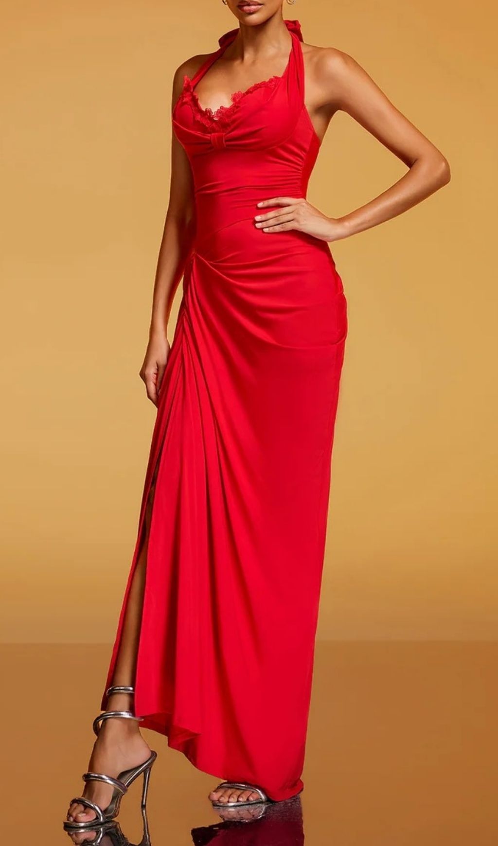 a779674820fc3e8798099ac81c3492bc.jpg Fashionslee Women Rethik Halterneck Ruched Split Maxi Dress