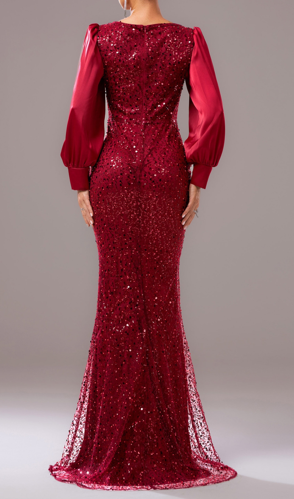 Fashionslee Women Colum Red Sequin Long Sleeve Maxi Dress