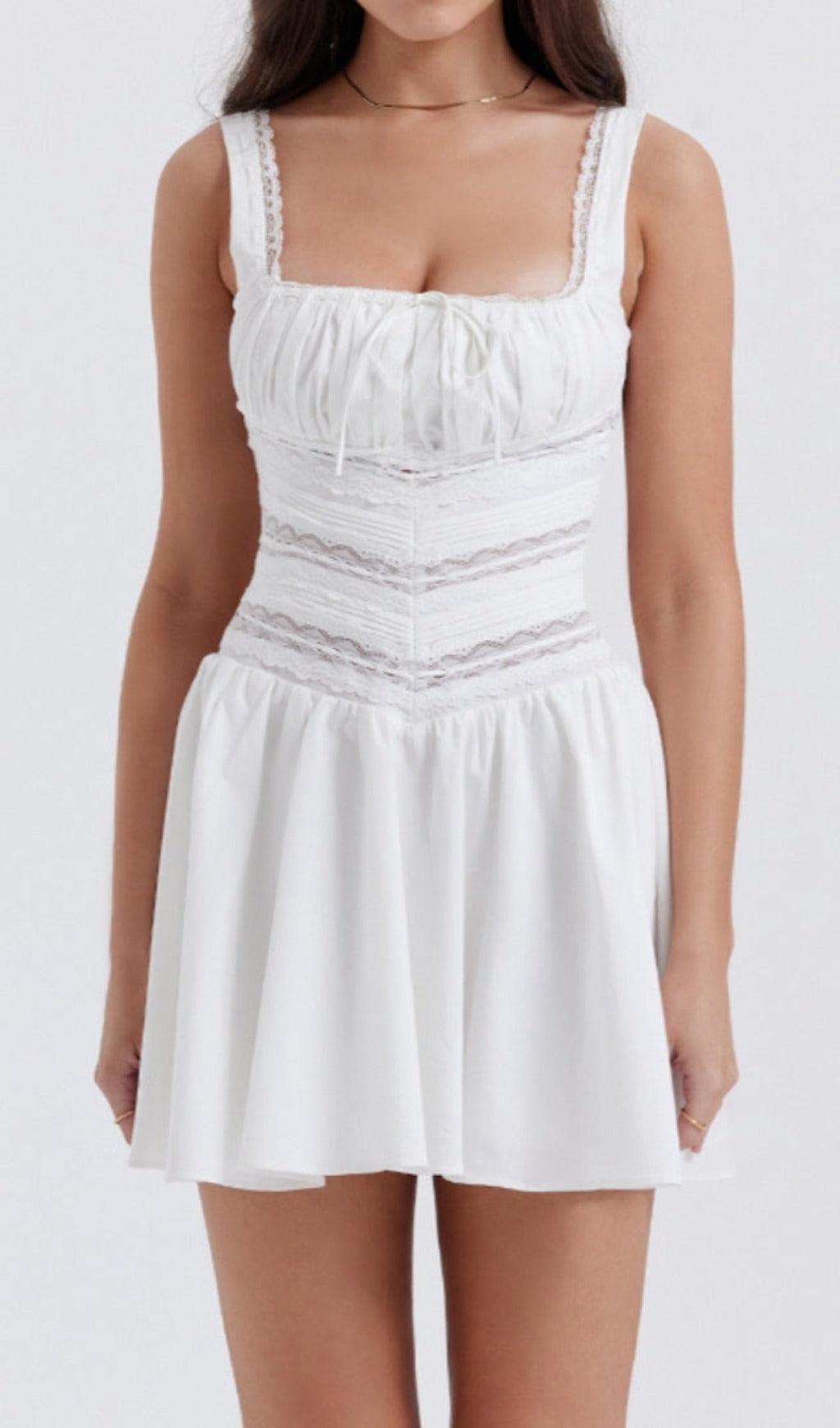 Fashionslee Women White Lace Trim Mini Dress