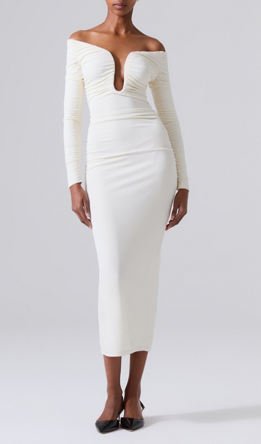 Fashionslee Women Coryn White Long Sleeve Midi Dress