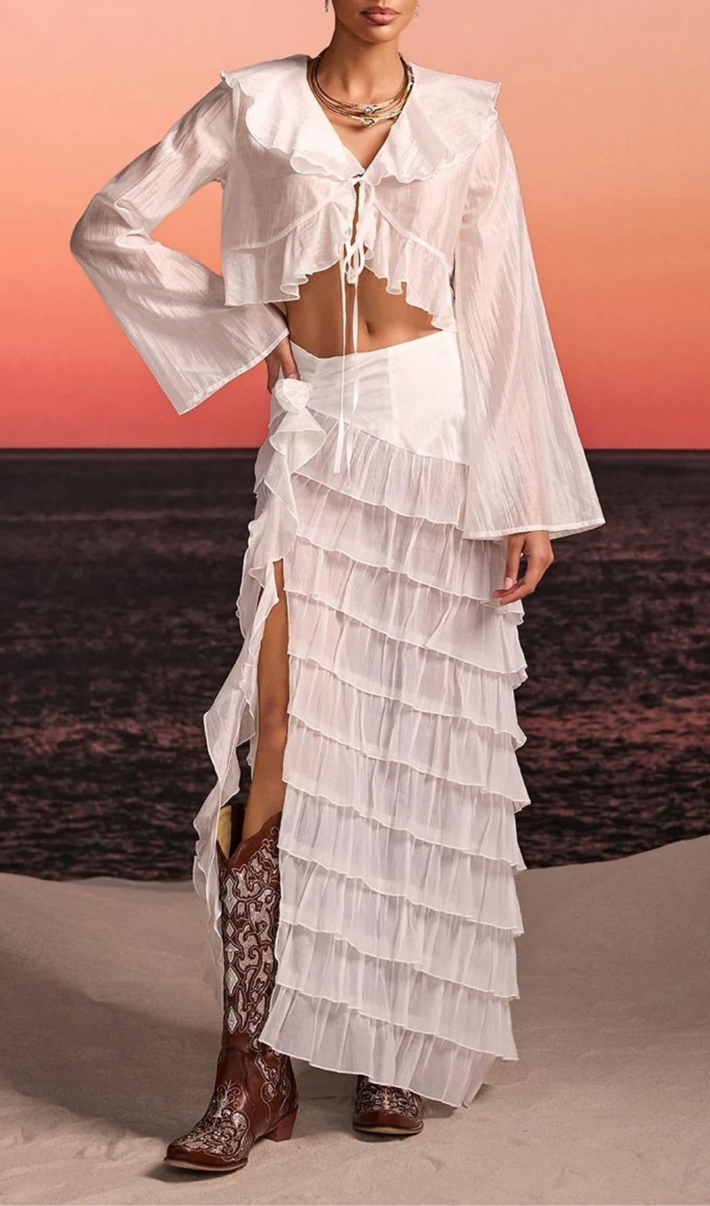 a7aca90525c64d24fbd5443662b48654.jpg Fashionslee Women Selvor Ruffle Tiered Split Skirt Set