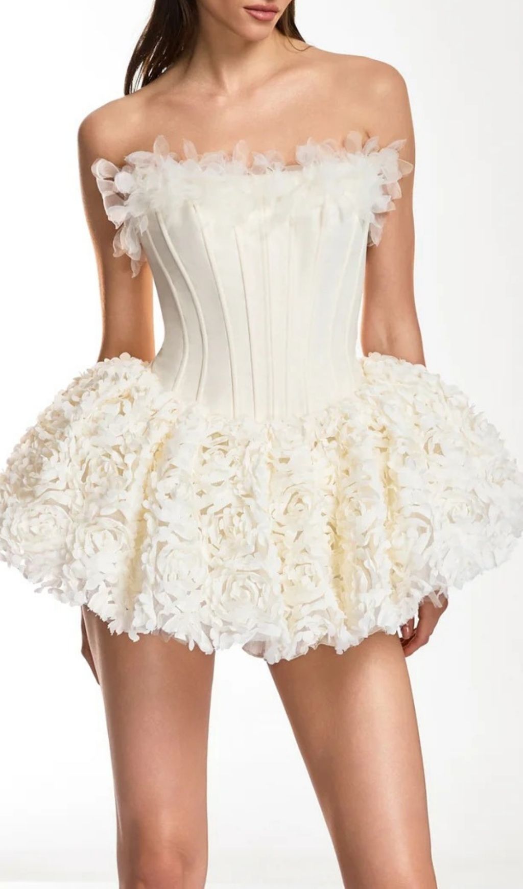 Fashionslee Women Ulthar Strapless Flower Mini Dress In Apricot