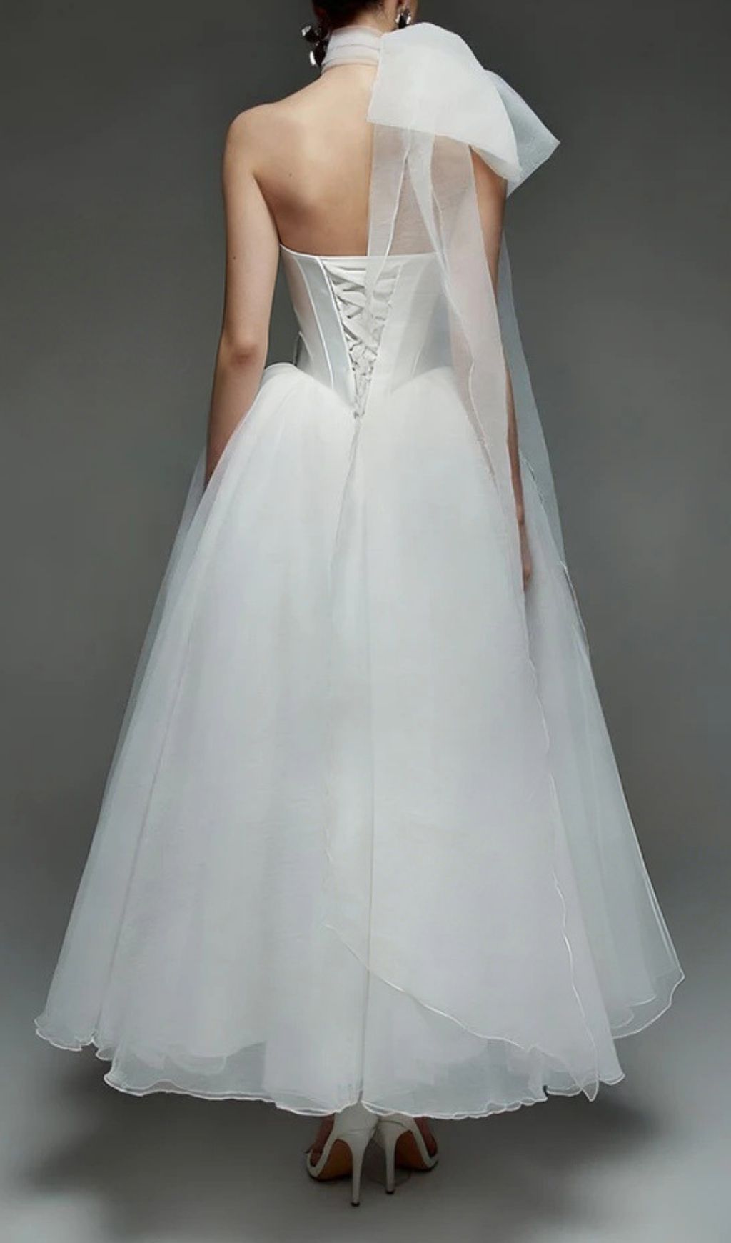 Fashionslee Women Keena White Strapless Corset Mesh Wedding Dress