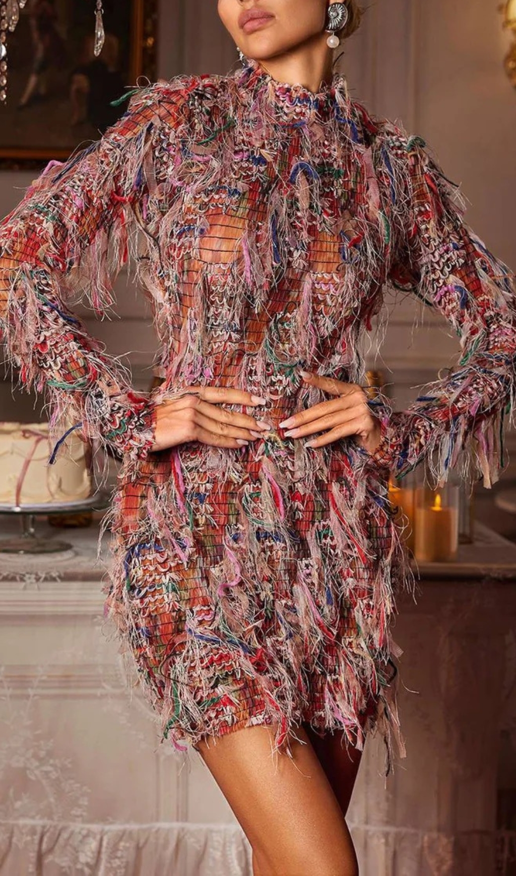Fashionslee Women Cherith Long Sleeve Fringe Mini Dress