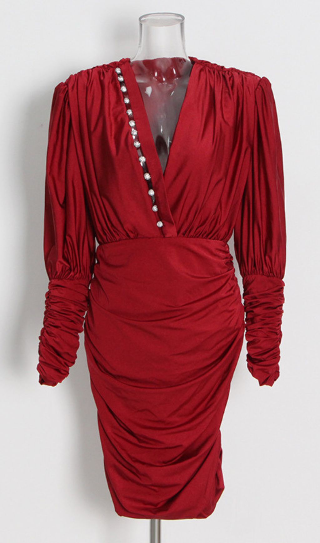 a7f3d2add72b2b305c53e1c06292dbbe.jpg Fashionslee Women Isaline Red Ruched Long Sleeve Mini Dress