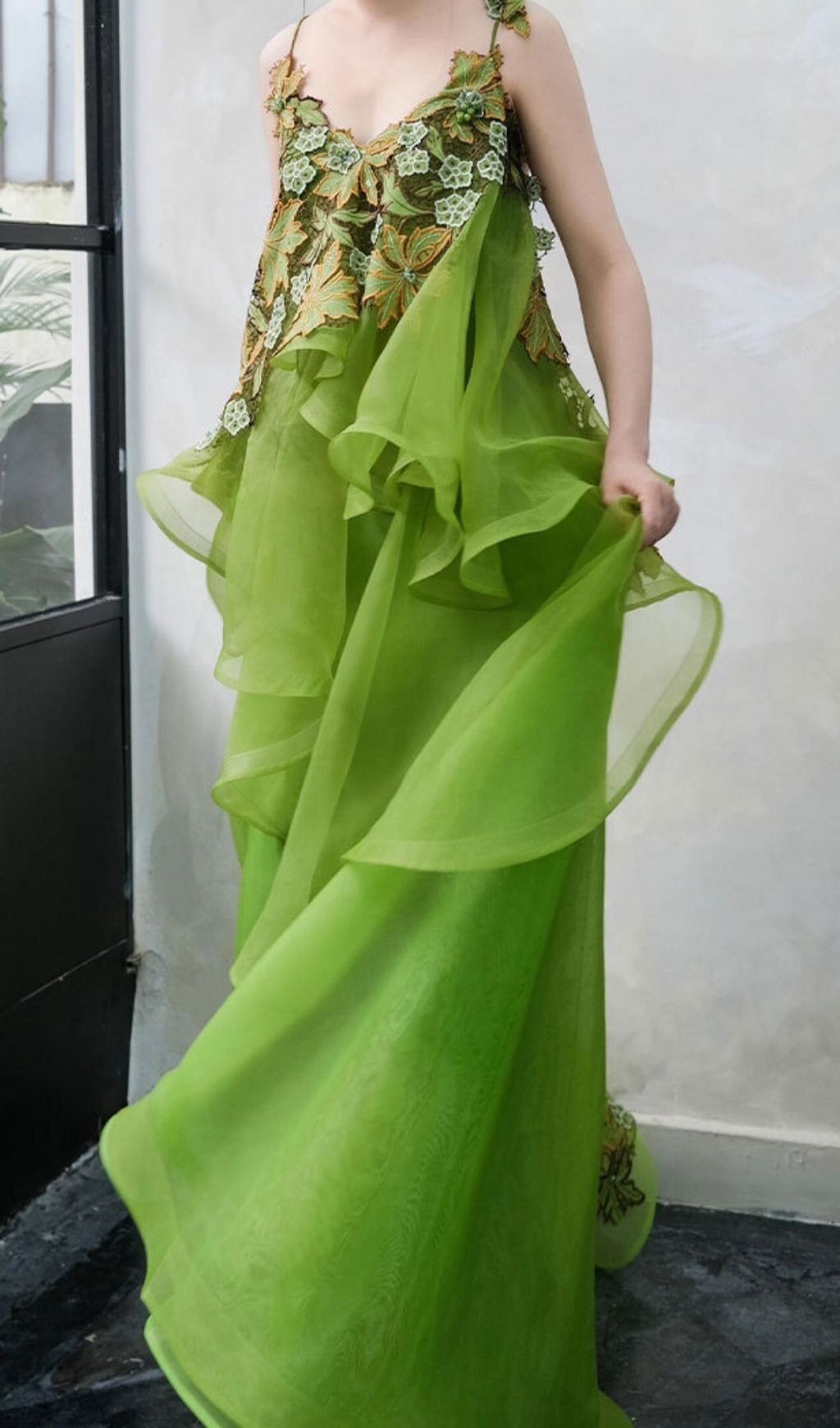 Fashionslee Women Kenda Green Embellished Maxi Dress