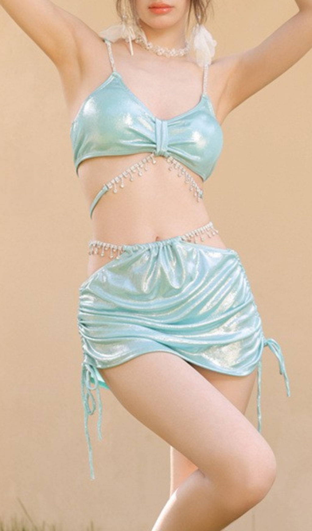 Fashionslee Women Dorcas Mint Crystal Three-Piece Swimsuit