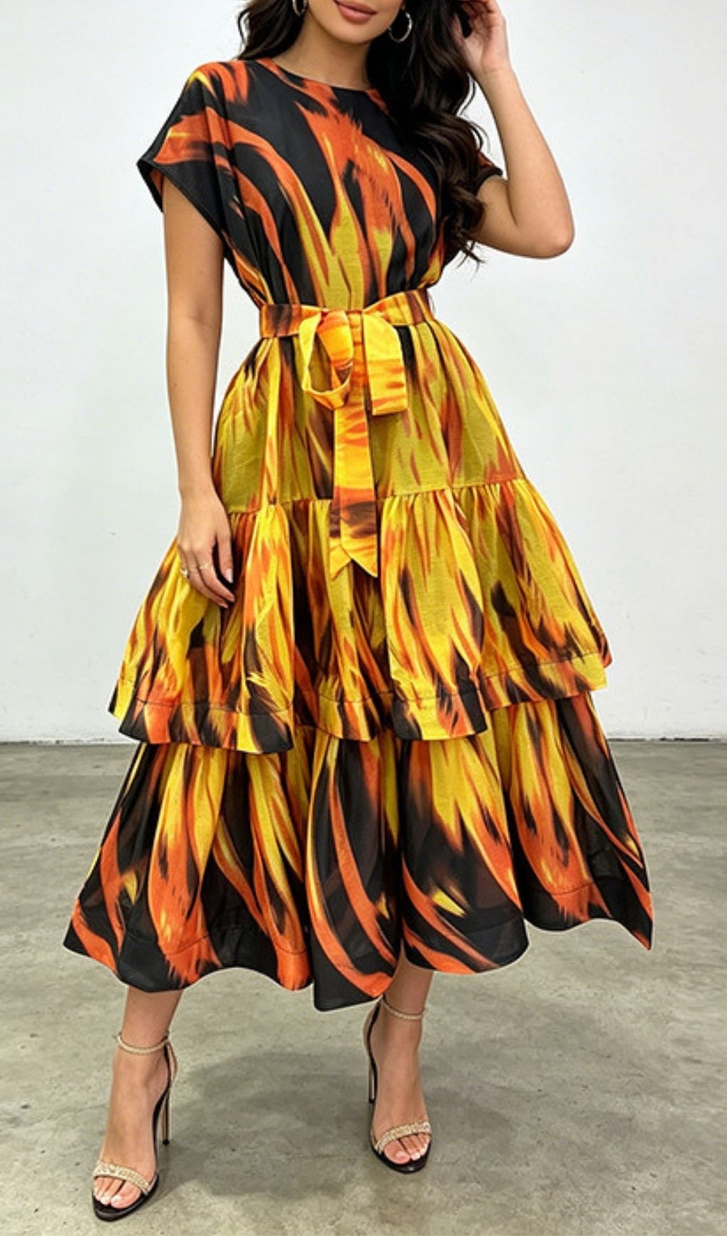 Fashionslee Women Kirstine Yellow Printed Midi Dress