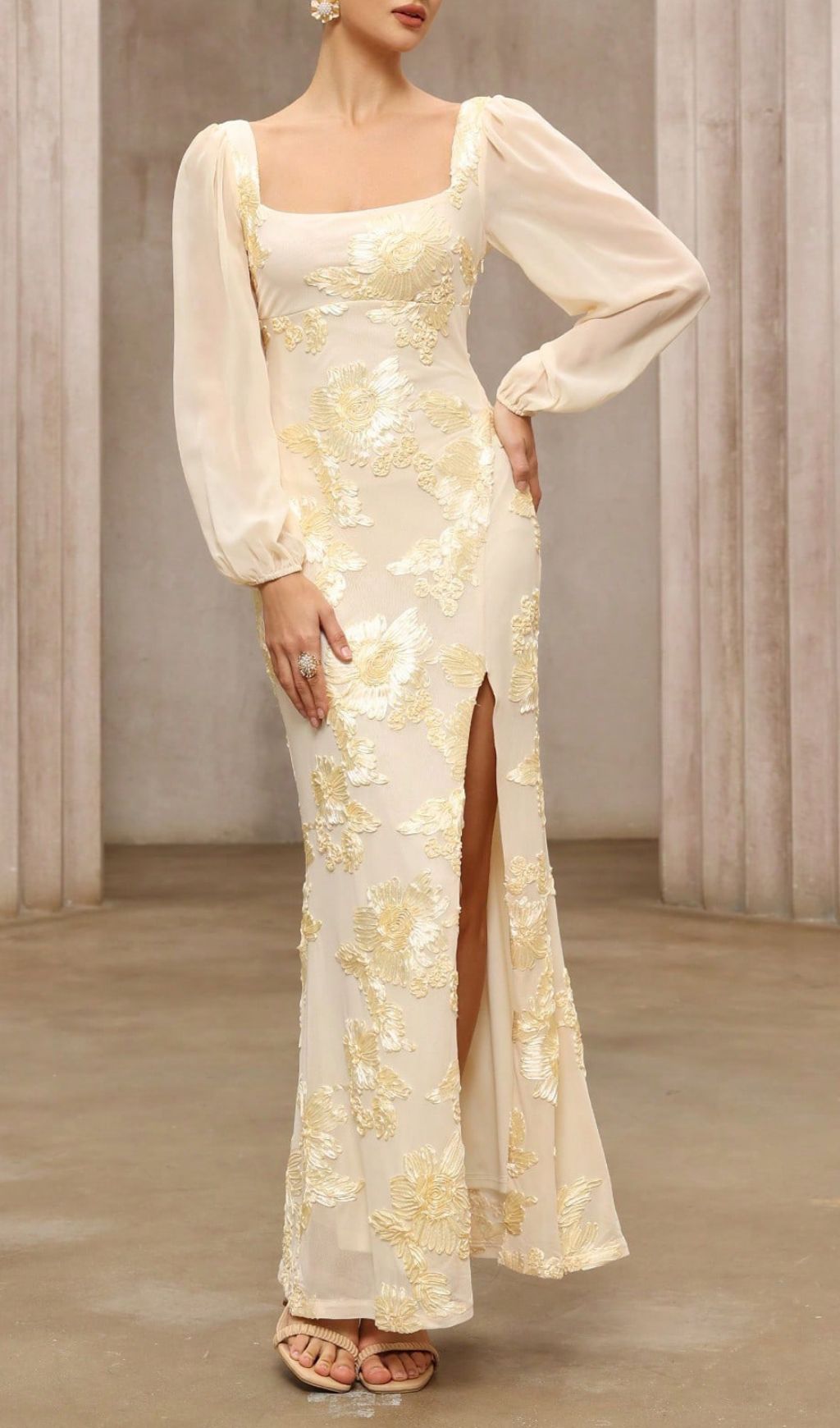 a831ab1518849f6fb9cbeea8443c5d38.jpg Fashionslee Women Kadence Yellow Long Sleeve Flower Maxi Dress