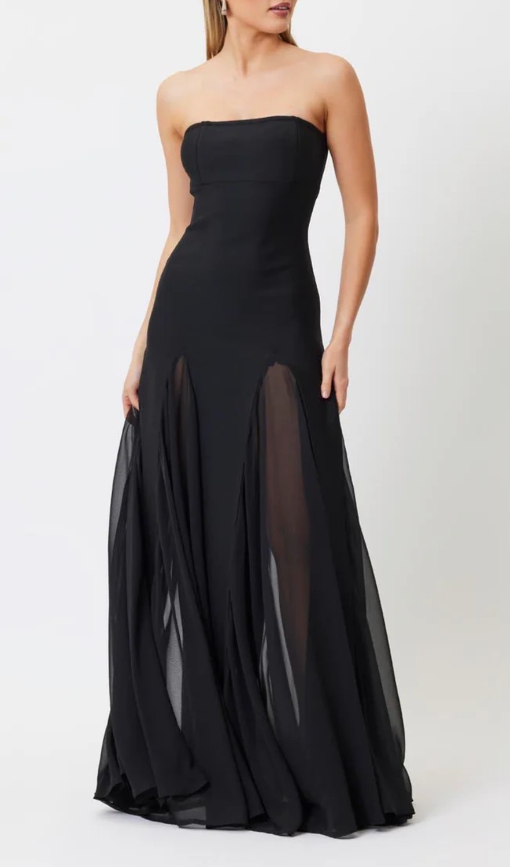 a87303827be74079e7952e6f524f869b.jpg Fashionslee Women Strapless Mesh Insert A Line Maxi Dress Black