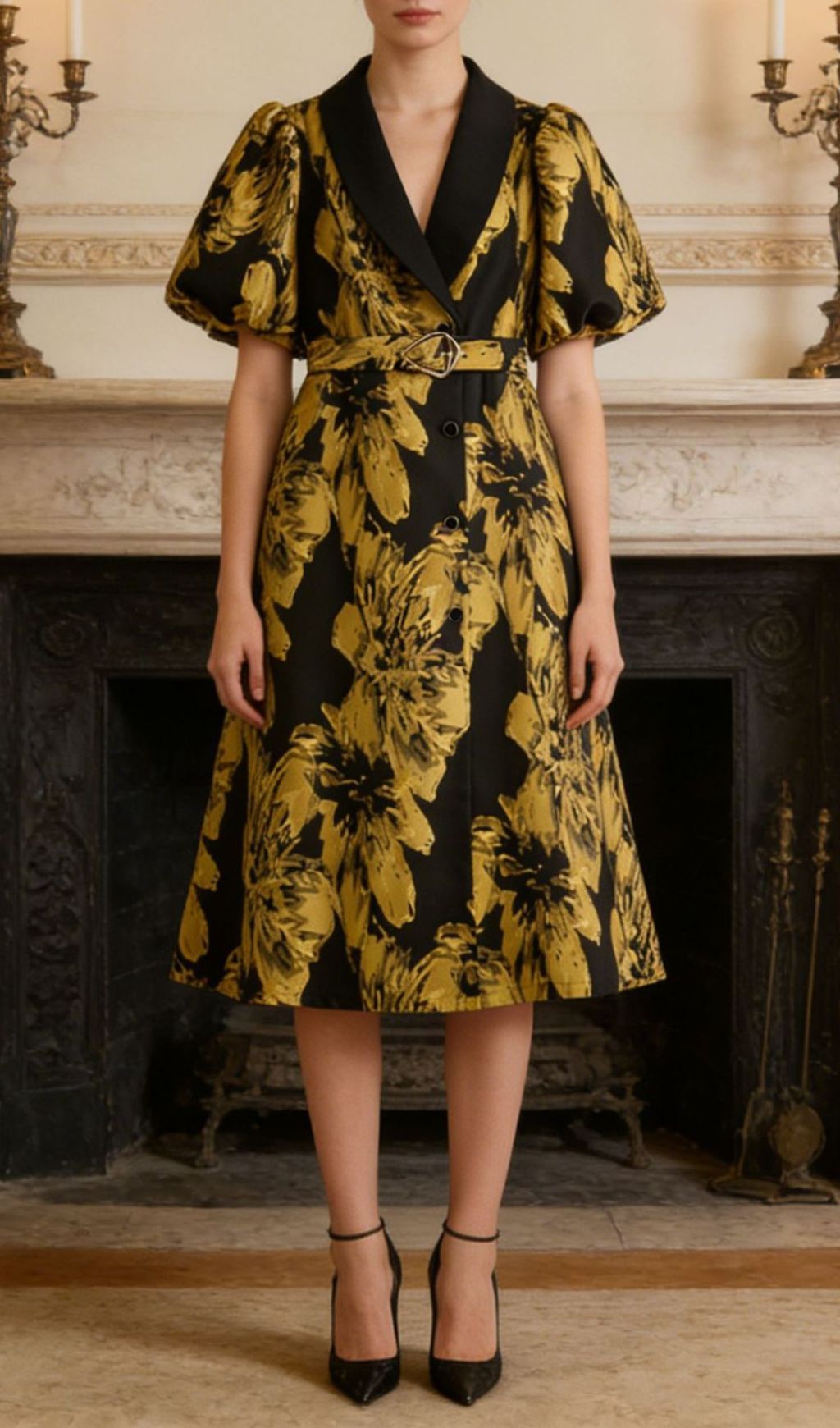 Fashionslee Women Kaila Yellow Flower Midi Dress