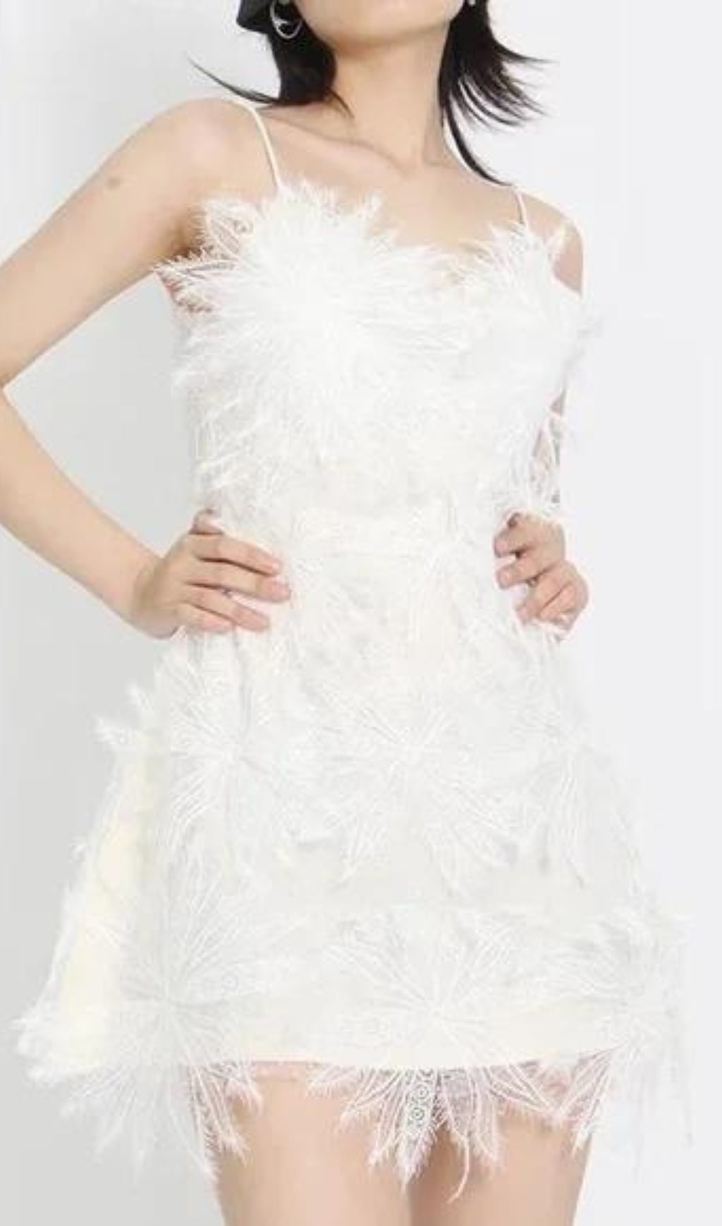 Fashionslee Women Aintza White Floral Appliqué Mesh Dress