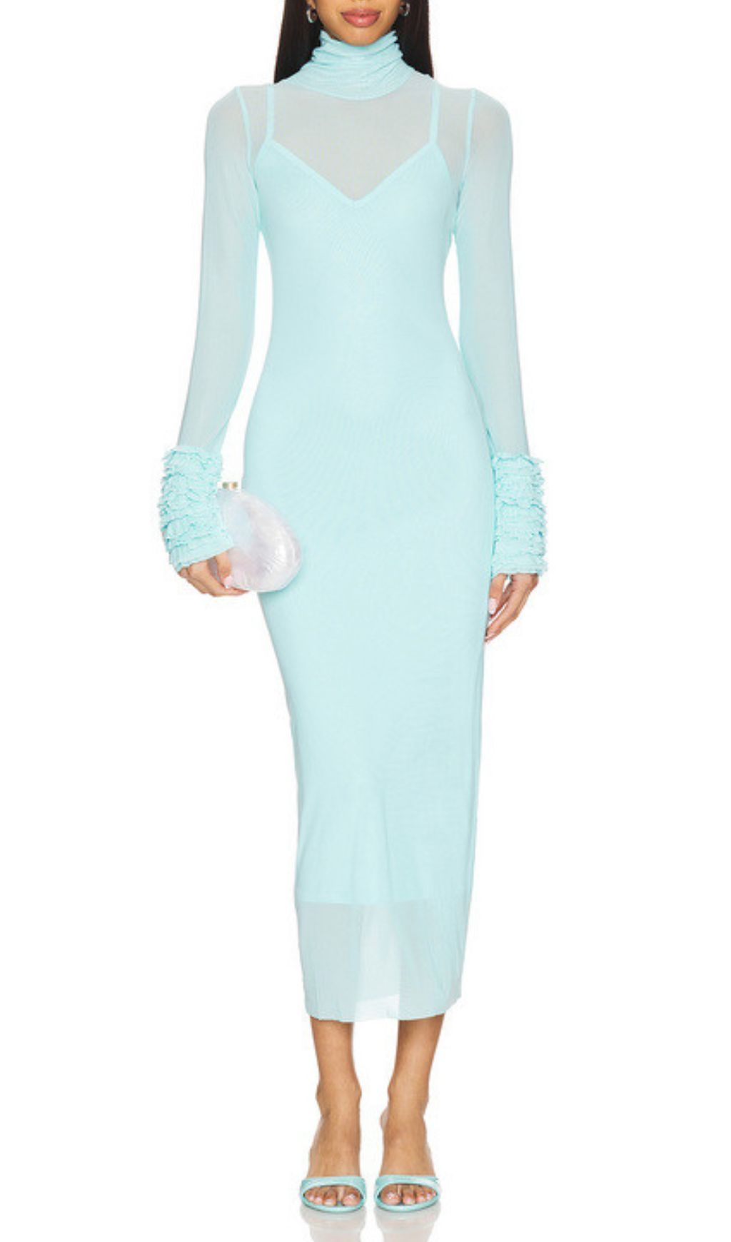 Fashionslee Women Fabunni Long Sleeve Mesh Midi Dress