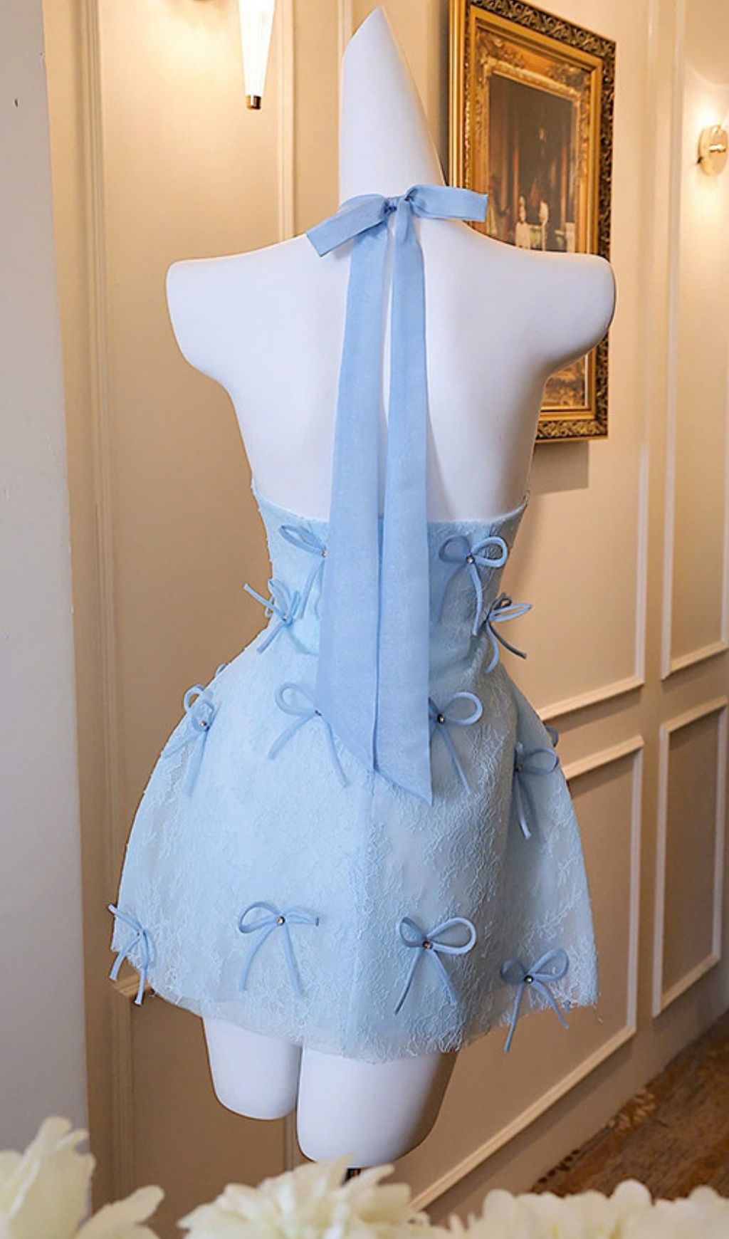 VIRAL BLUE HALTER BOW MINI DRESS - OWNCI VIRAL BLUE HALTER BOW MINI DRESS - OWNCI