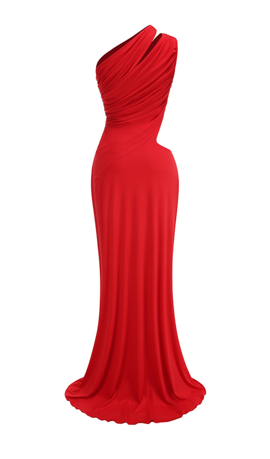 a8aa53ab387606263b285080a16cc8ff.jpg Fashionslee Women Red One Shoulder Ruched Cut Out Maxi Dress