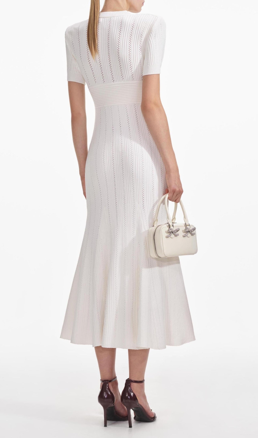 Fashionslee Women Cream Pointelle Knit Midi Dress