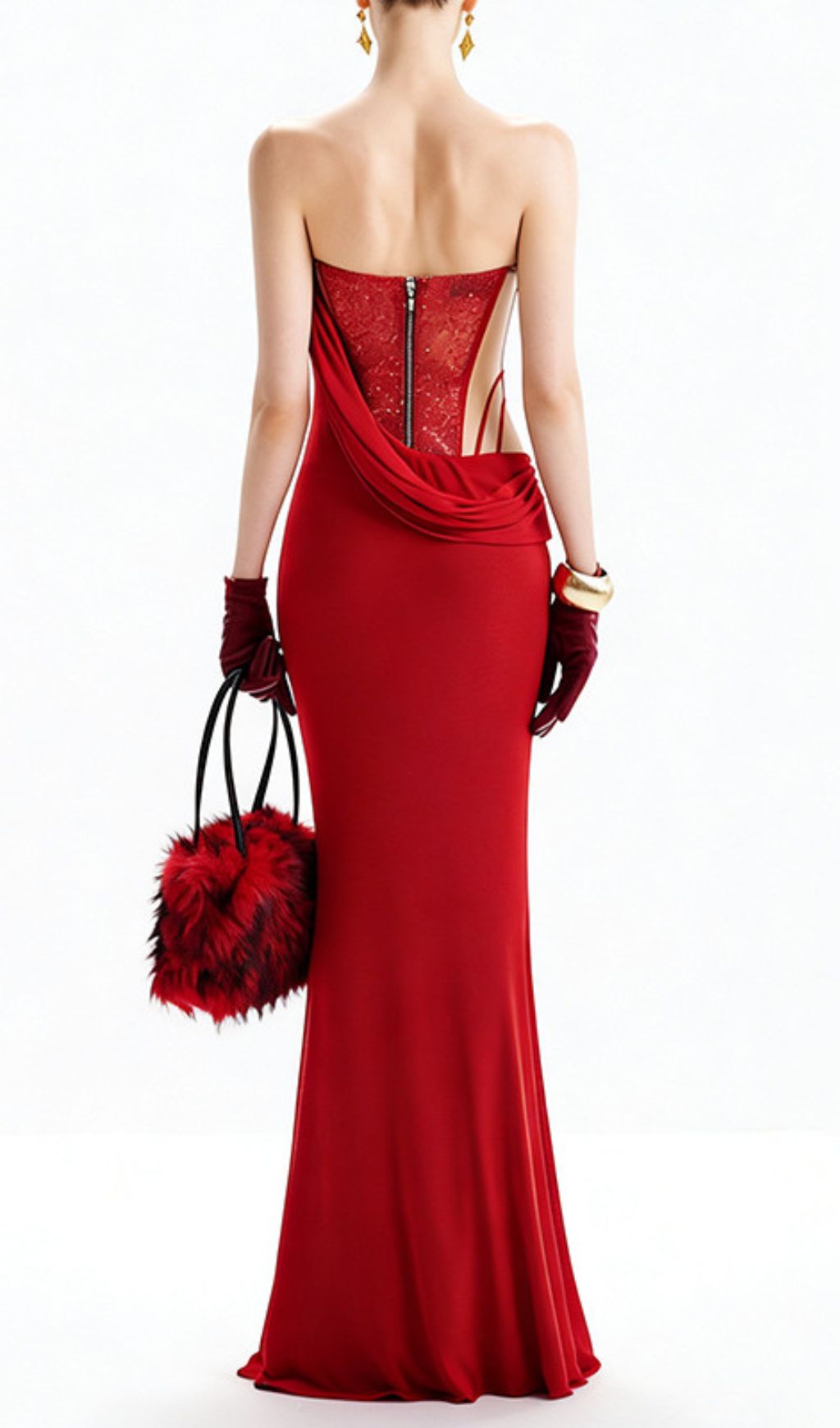 Fashionslee Women Janan Red Corset Maxi Dress