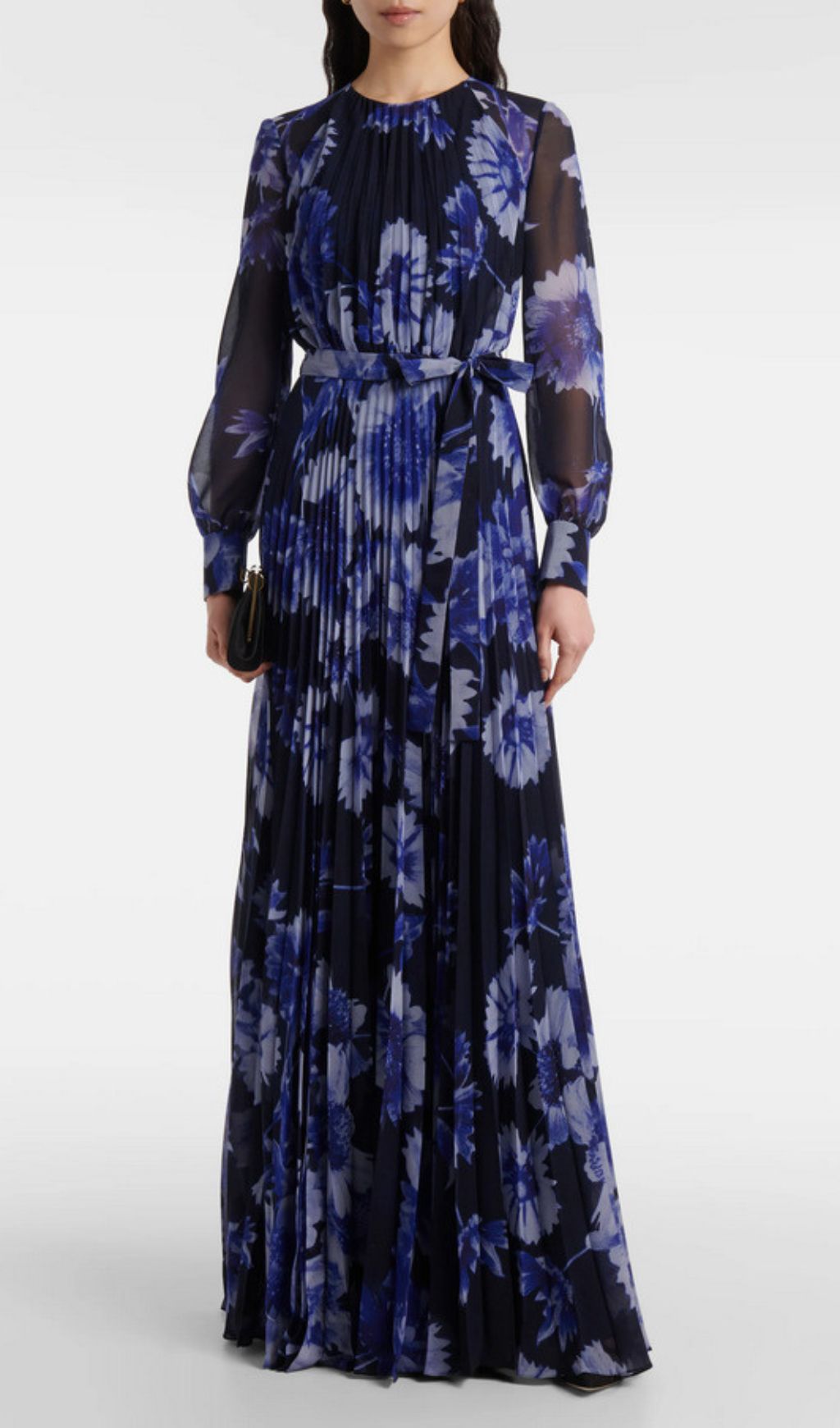 Fashionslee Women Hina Printed Pleated Long Sleeve Maxi Dress