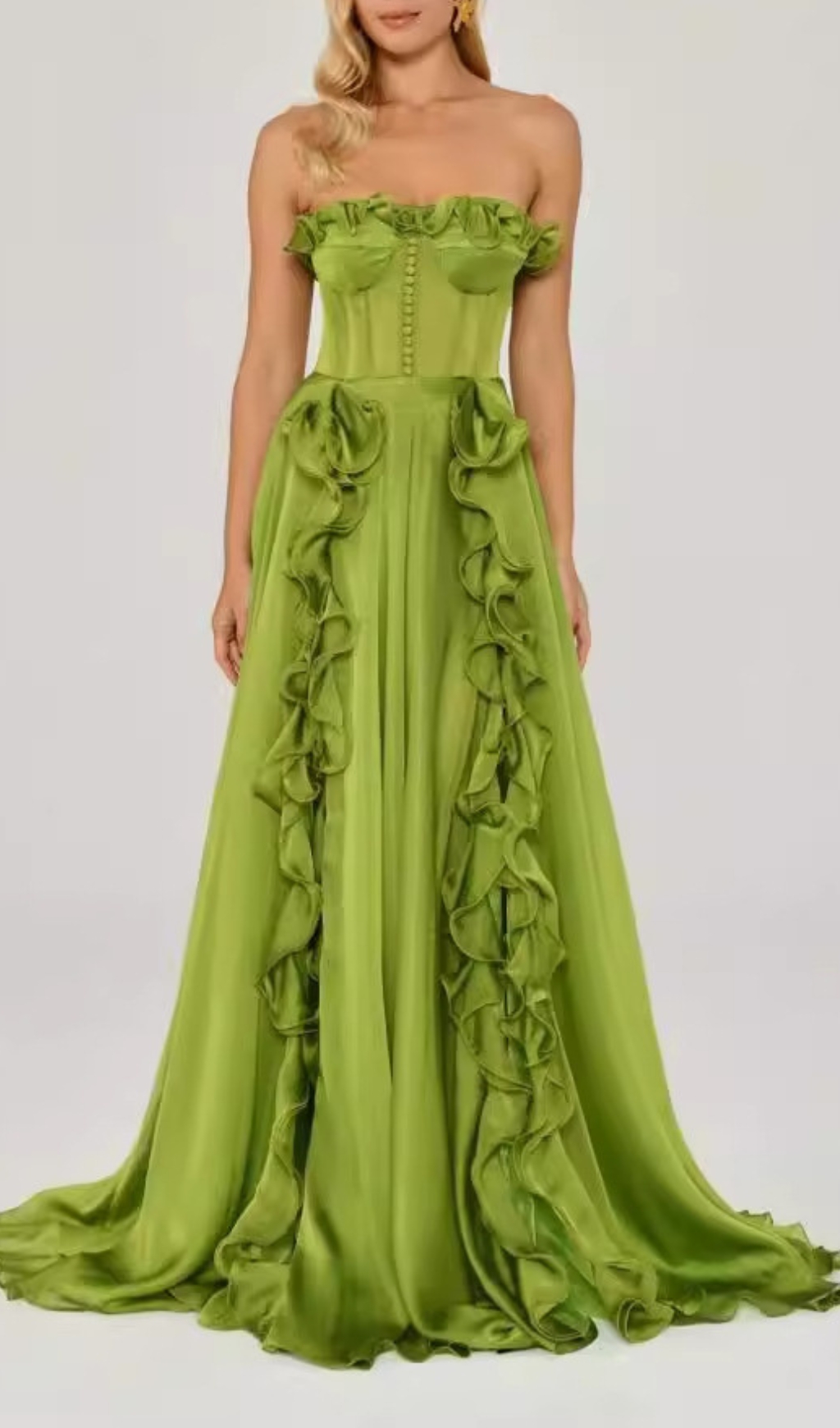 a92ba4d2fbad74885485ac6c7ddcea5b.jpg Fashionslee Women Colombine Green Strapless Ruffle Maxi Dress