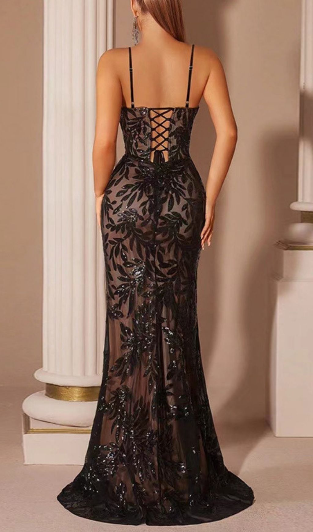 Fashionslee Women Kazu Black Strappy Sequin Maxi Dress