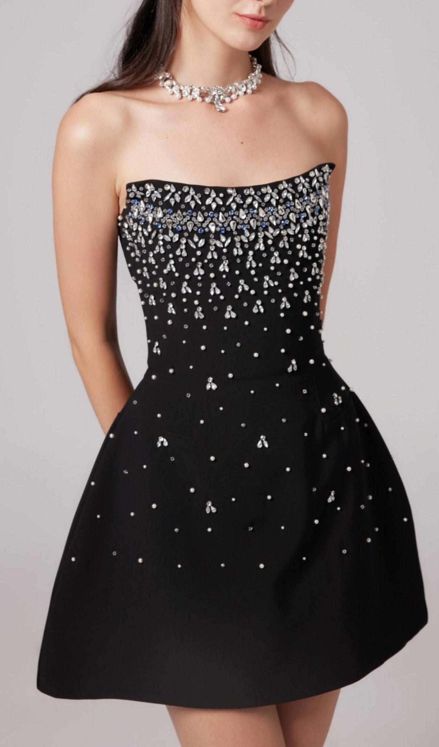 a979fd0b97854d63aca914cd2066456b.jpeg Fashionslee Women Crystal Beading Strapless Mini Dress In Black