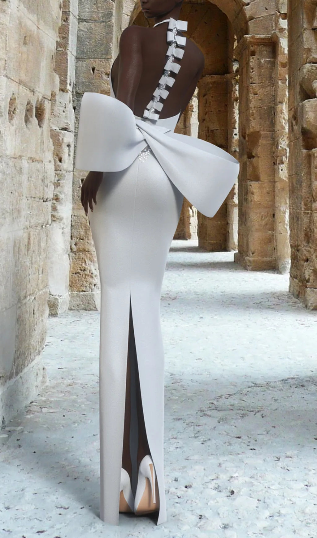 Fashionslee Women Bernt White Bow Backless Maxi Dress