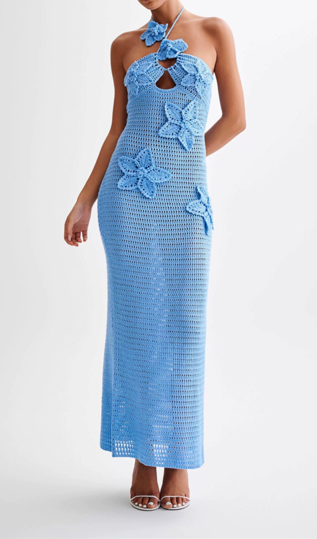 VINTAGE BLUE FLORAL KNIT MAXI DRESS - OWNCI VINTAGE BLUE FLORAL KNIT MAXI DRESS - OWNCI