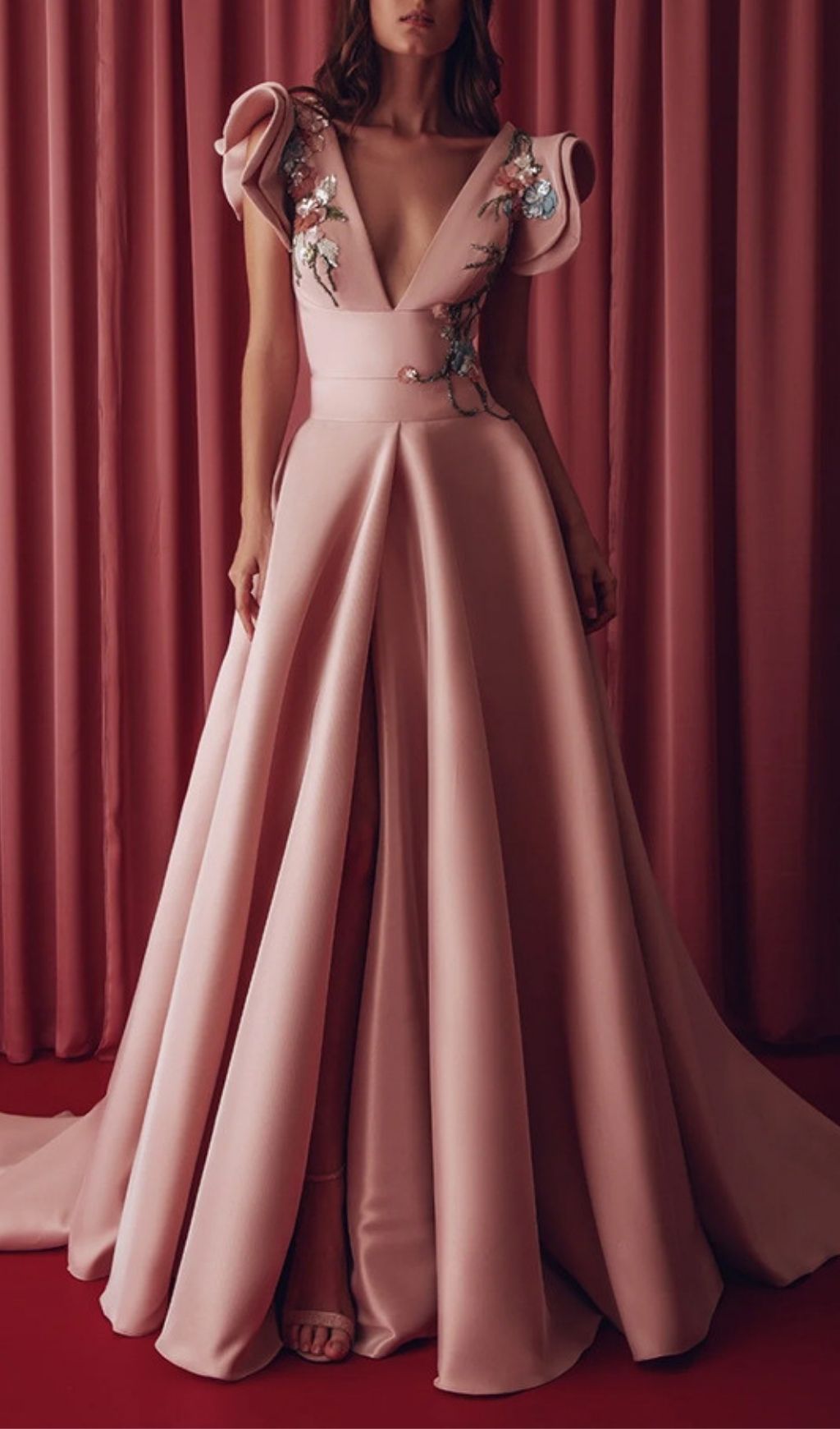 Fashionslee Women Kyong Pink V-Neck Flower Maxi Dress