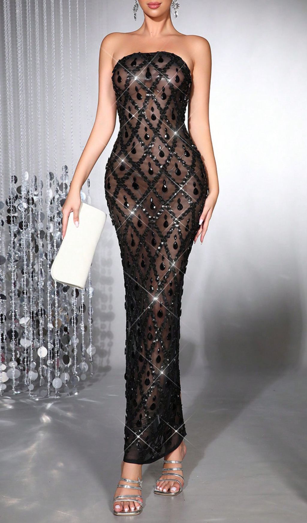 Fashionslee Women Halleli Black Strapless Diamante Maxi Dress