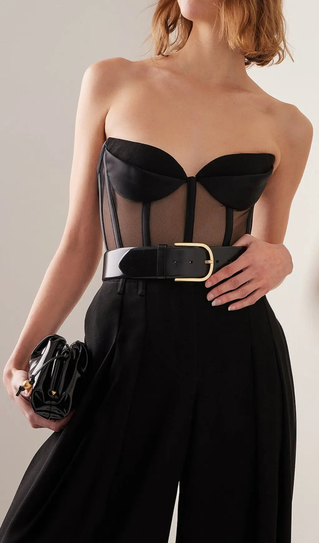 Fashionslee Women Black Mesh Lace Fishbone Chest Tub Bodysuit