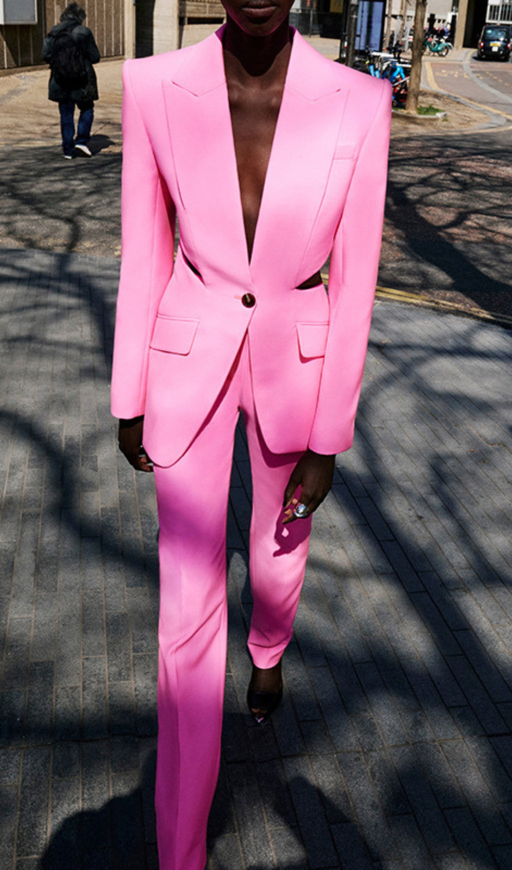 Fashionslee Women Cutout Blazer Suit In Pink