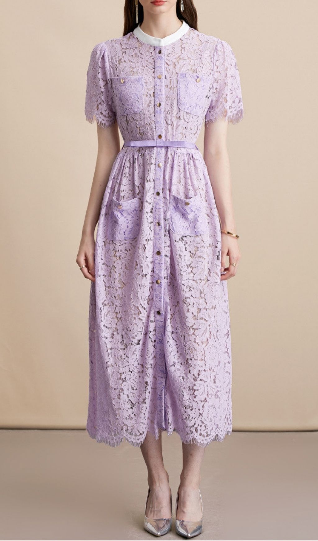 Fashionslee Women Kianda Purple Lace Midi Dress