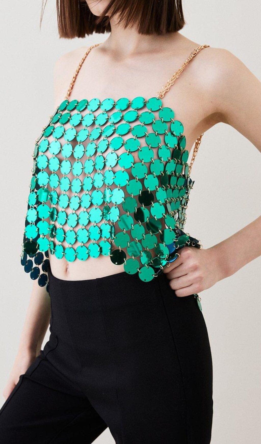 Fashionslee Women Mirrored Disc Crop Top In Green