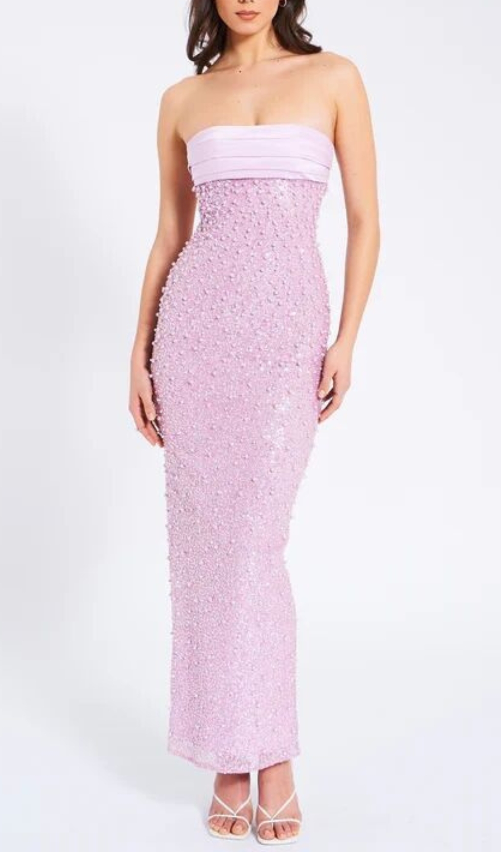 Fashionslee Women Alazne Strapless Sequin Pearl Maxi Dress
