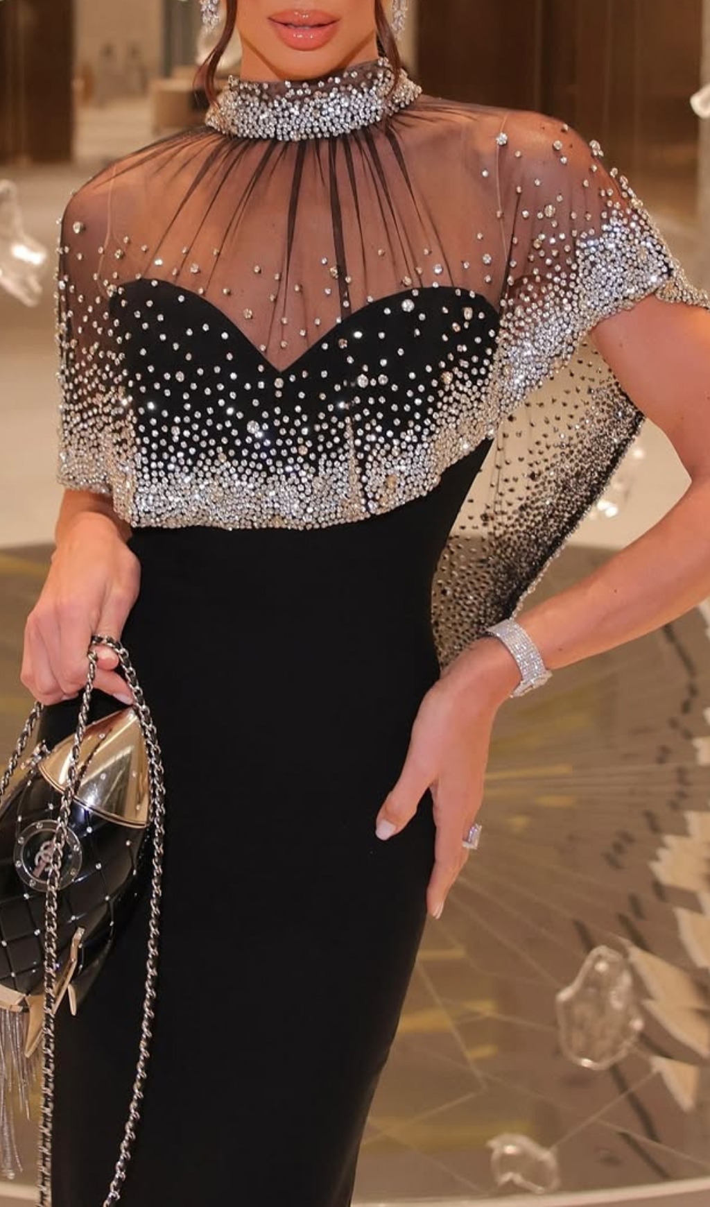 Fashionslee Women Duana Black Crystal Maxi Dress
