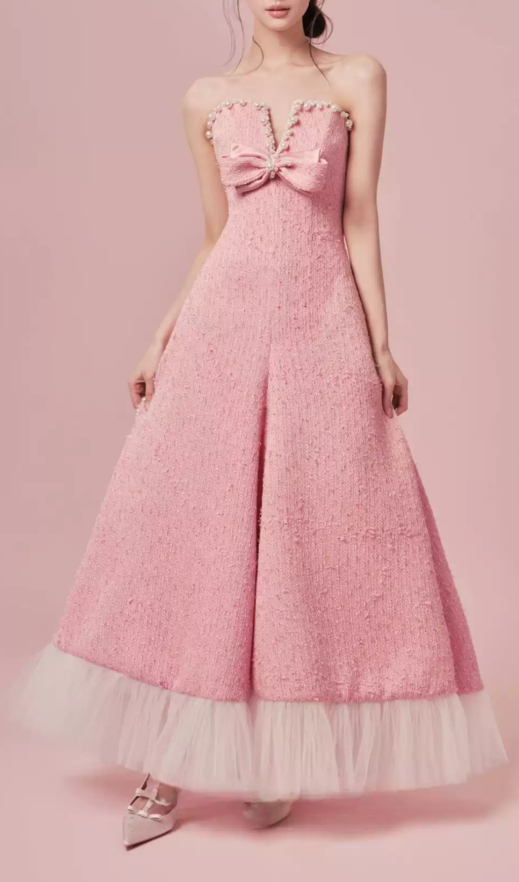 Fashionslee Women Gaphna Pink Beaded Bow Maxi Dress