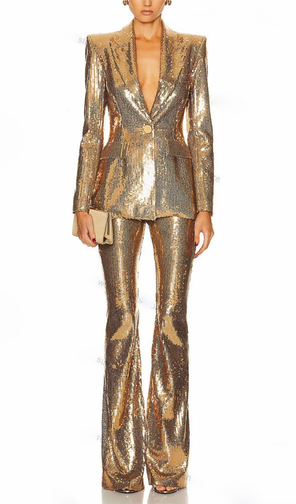 Fashionslee Women Egle Gold Sequin Blazer & Pants