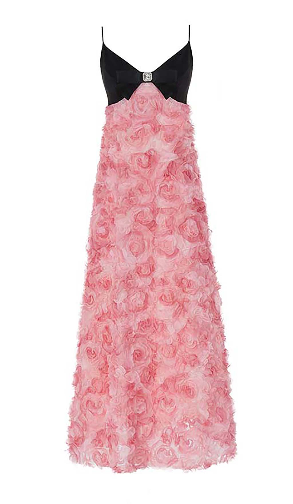 Fashionslee Women Rose Appliquéd Spaghetti Maxi Dress In Pink