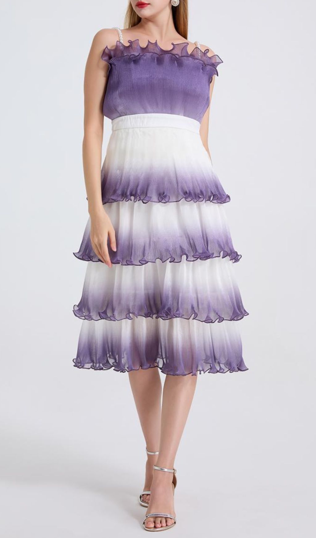Fashionslee Women Fiene Purple Strappy Cake Midi Dress