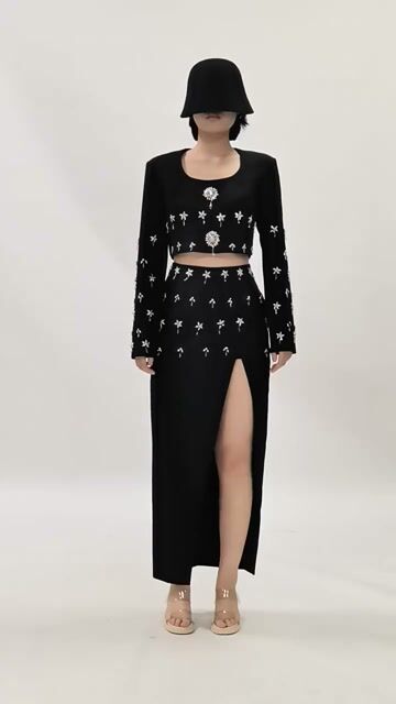 Fashionslee Women Ghadir Black Crystal Embellished Two-Piece Set