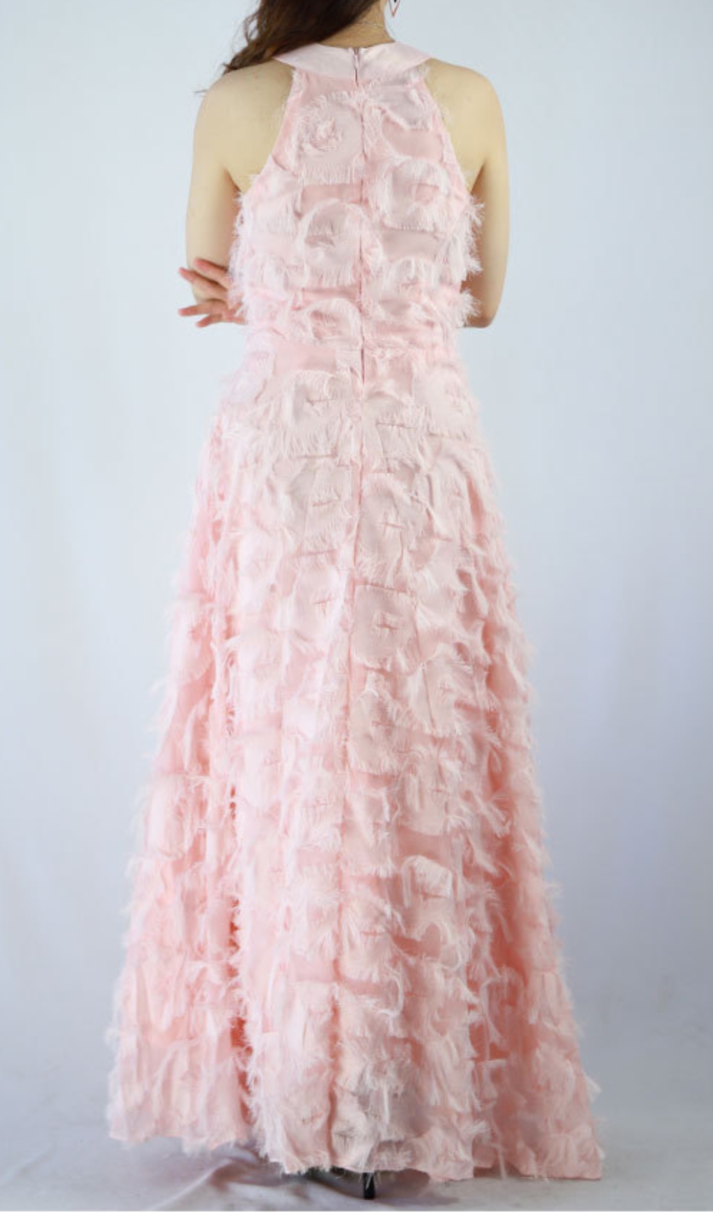 Fashionslee Women Devana Pink Halter Feather Tassel Maxi Dress