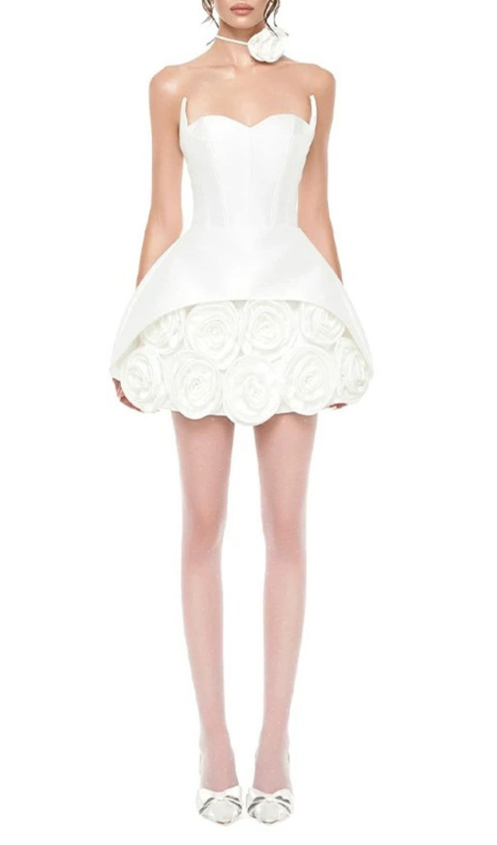 Fashionslee Women Ildiko White Strapless Corset Flower Mini Dress