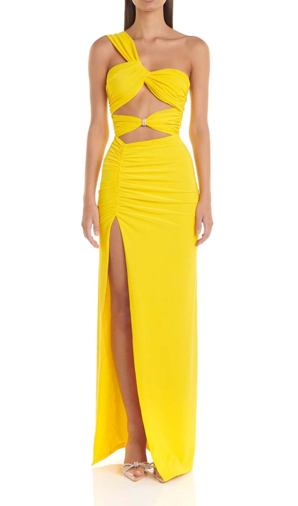Fashionslee Women Cutout One-Shoulder Midi Dress In Lemon