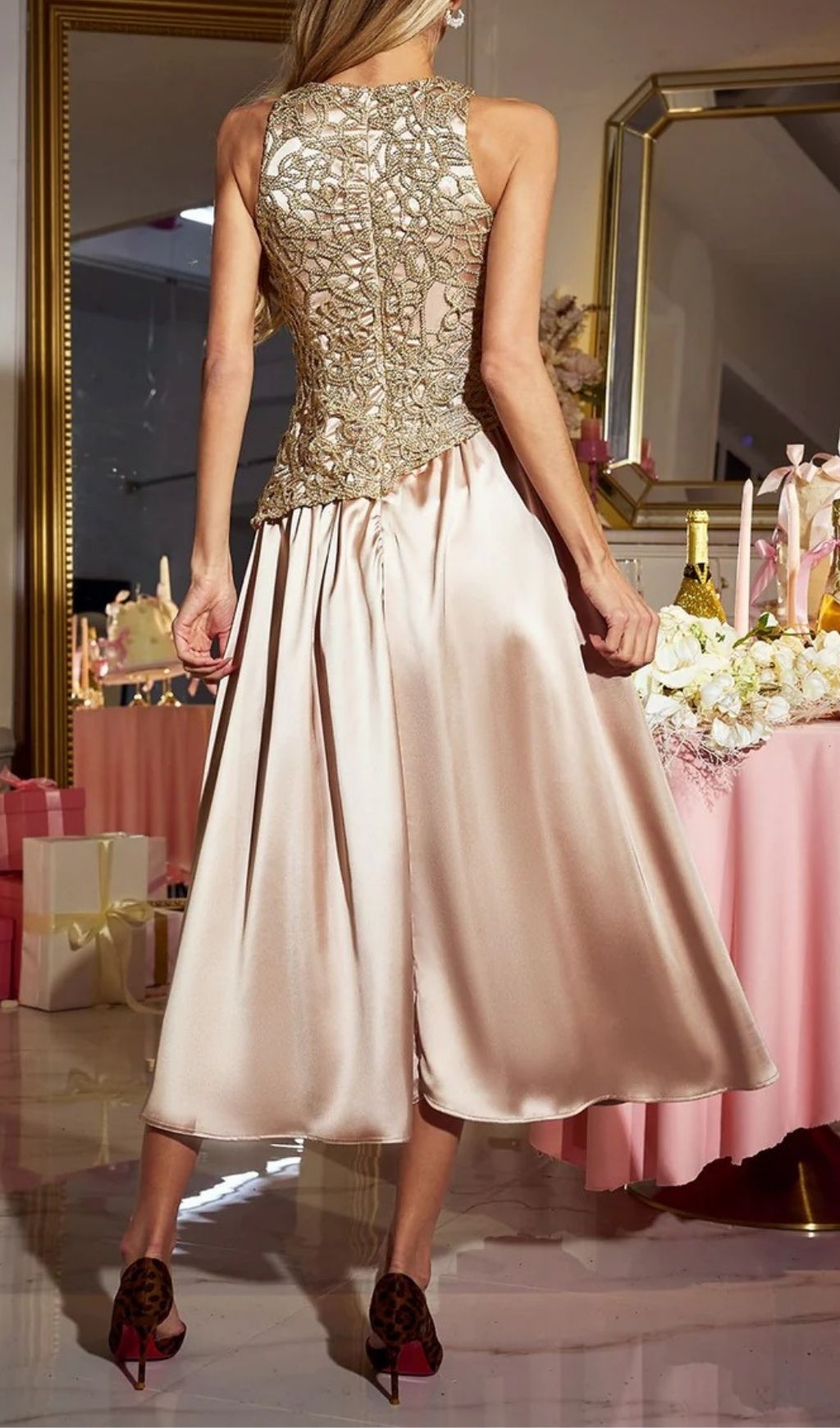 Fashionslee Women Xorvin Sleeveless Satin Midi Dress