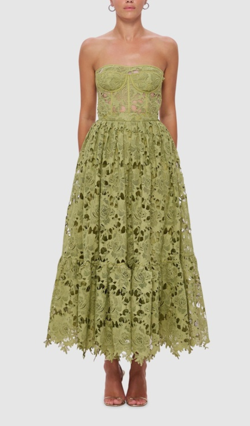Fashionslee Women Aris Green Lace Bustier Maxi Dress